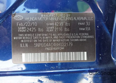 2011 Hyundai Sonata Se z USA, uszkodzony, nr VIN 5NPEC4AC4BH022179